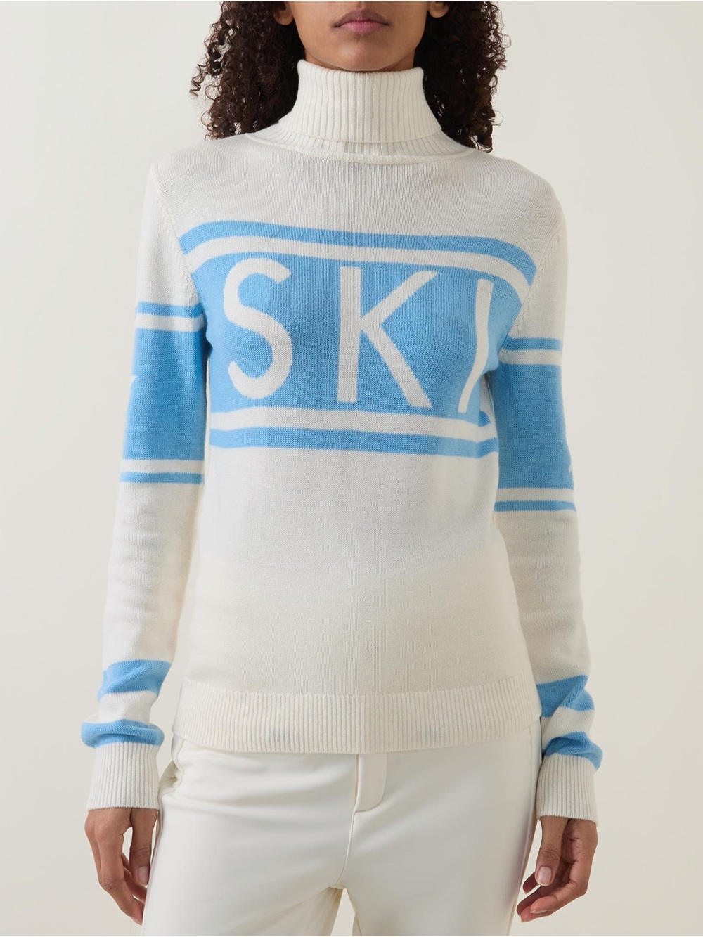 Perfect Moment Schild ski sweater in Snow White and Alaskan blue